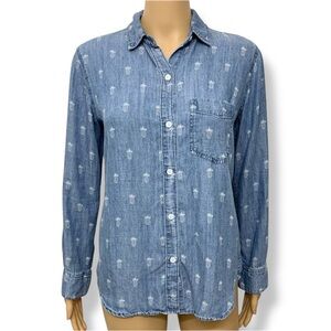 Rails Blue Chambray Denim Pineapple Print Long Sleeve Button-Down Shirt size XS